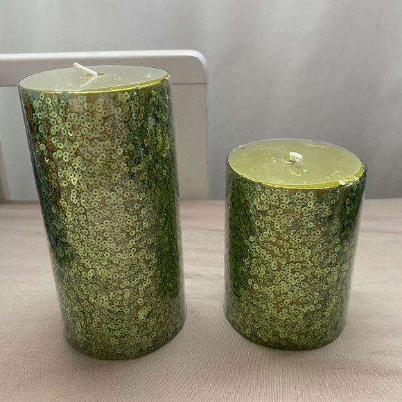 Set of green sequin candles - Picture 1 of 3